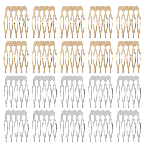 20 Pack 5 Teeth Small Hair Side Combs, Hair Clip Combs, Plain Blank Crafting DIY Slide Combs, Small Tiny Hair Side Combs, Bridal Wedding Veil Combs for Fine Hair, Silver and Gold