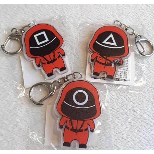 YAKI Squid Game Keychain Pendant, Squid Game Cosplay Decorations PVC Pendant TV Video Game Key Chain Stylish Keyring (3PCS), Red, 6.5