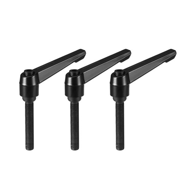 sourcing map M10 x 50mm Handle Adjustable Clamping Lever Thread Push Button Ratchet Male Threaded Stud Knobs Rotating Screw Handles Bolts with Locking Lever Black 3pcs