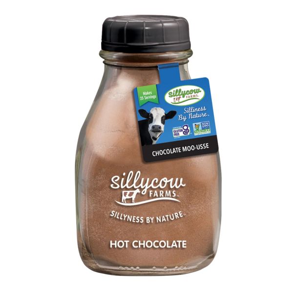 Silly Cow Farms Hot Chocolate Moo usse Mix Rich Chocolate Delight Gluten Free, Non GMO Dairy Free Indulgence with Pure Cocoa & Vanilla Flavor - Reusable Packaging - 16.9 oz Glass Bottle - Pack of 1