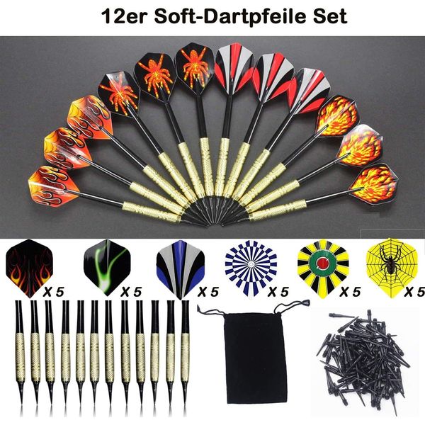 POFET 12pcs Soft Darts Set for Electronic Dartboard with 100 Black Plastic Dart Replacement Safety Tip Points and a Storage Bag