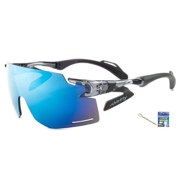 AirFlay Sports Sunglasses with No Nose Pads AF-301 BK Series, Frame Color, Clear Ash, Lens Color, Blue Mirror, 12% Visible Light Transmittance, UV Reduction, Over 99% Model Number: AF-301 C-34BK