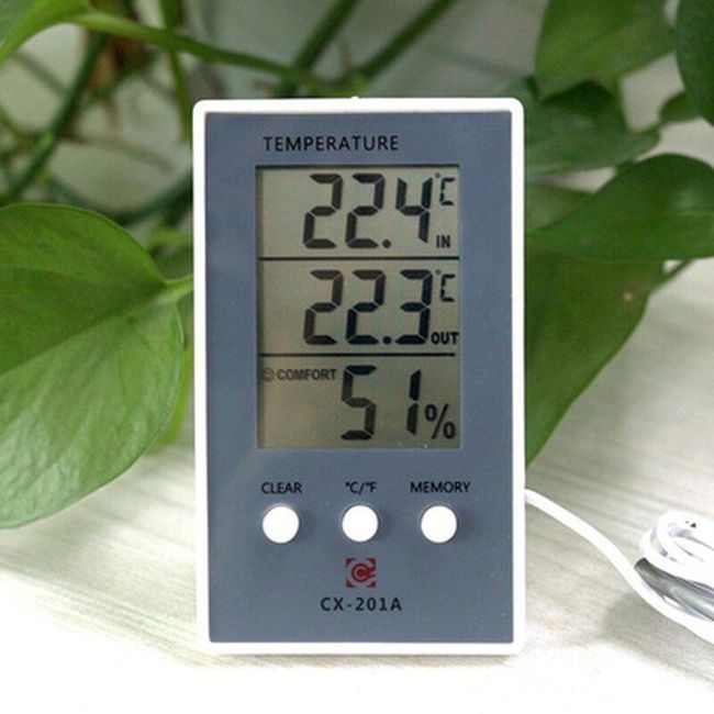 LCD Digital Hygrometer Clock Indoor Outdoor Thermometer LCD Display Wired  Probe Sensor Temperature Meter Monitor(Black)