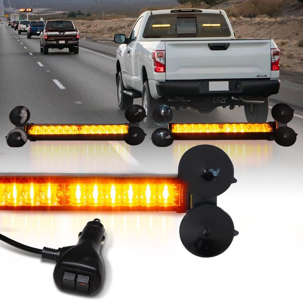 LUMENIX Amber LED Traffic Advisor Emergency Strobe Lights Bar 2x12 Inch Front/Rear Window Windshield Hazard Warning 2-in-1 Directional Flashing Lightbar for Construction Vehicles Tow Trucks Snowplow