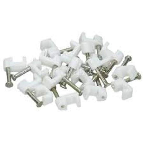 Merriway BH03594 (100 Pcs) Flat Cable Clip Twin And Earth, White 1 mm - Pack of 100 Pieces