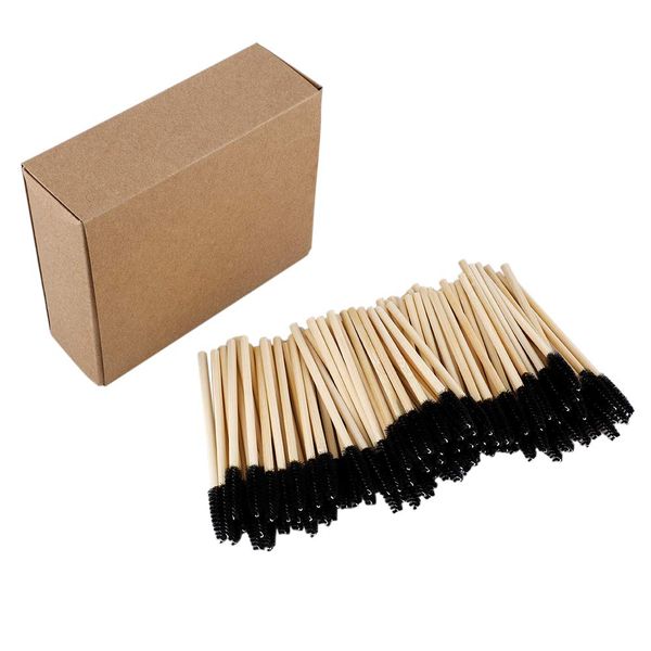 JFBUCF 100pcs Bamboo Handle Eyelash Brush,Makeup Brush Eyelash Extension Wands Disposable Eyebrow Brush Mascara Applicator Makeup Tool