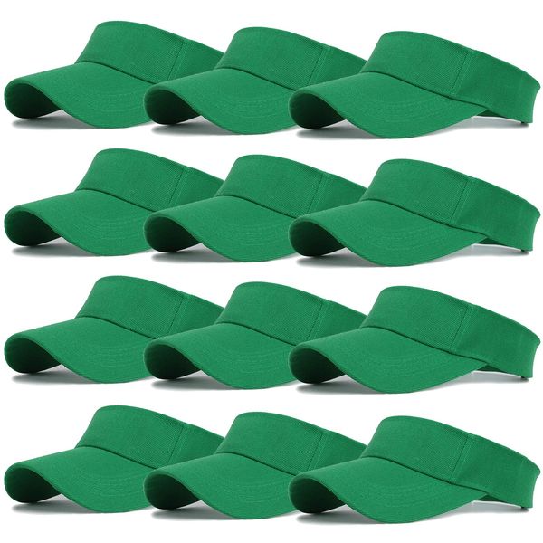 Ultrafun Unisex Sports Sun Visor Adjustable UV Protection Sun Hat Cap for Beach Pool Golf Tennis (12Pack-Green)