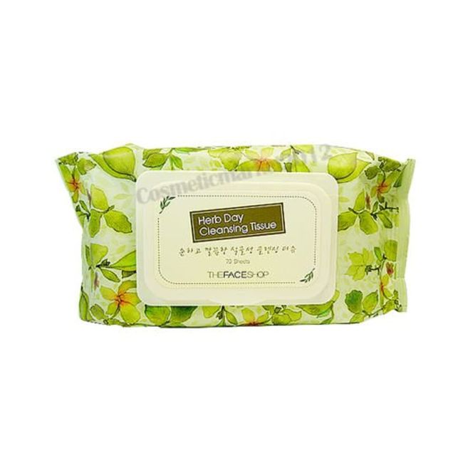 The Face Shop Herb Day 365 Cleansing Wipes | Practical Cleansing Wipes for Makeup Residues & Impurities Removal | Eye Make Up Remover | Enriched with 9 Herbs for Moisturizing & Low-Irritant, 70 Ct.