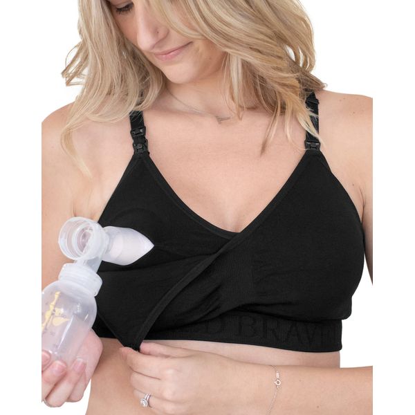 Kindred Bravely Sublime Hands Free Sports Pumping Bra | Patented All-in-One Pumping & Nursing Sports Bra (Black, Medium)