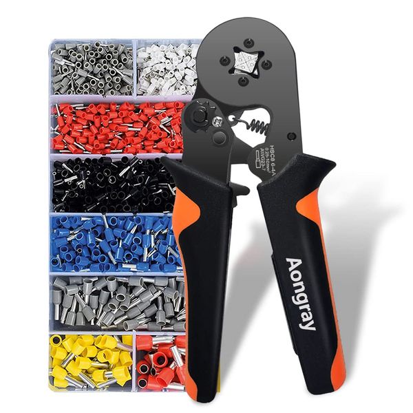 Crimping Pliers Set,‎Aongray Self-Adjustable Ratchet Ferrule Crimper Plier Tool [0.25-10mm² / AWG23-7] with 1200 Wire Terminal Crimp Connectors and Wire End Ferrules