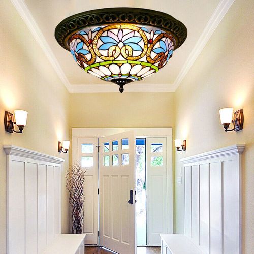 Tiffany Style Chandelier Home Deco Flush Mount Light Glass Shade Lamp Fixture