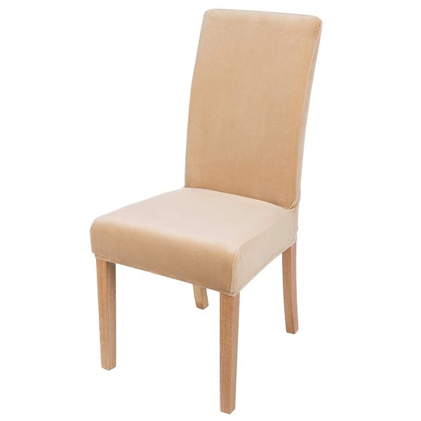 Homaxy Velvet Stretch Dining Chair Covers Set of 2, Solid Middle Dining Room Chair Slipcover Protector, Cream