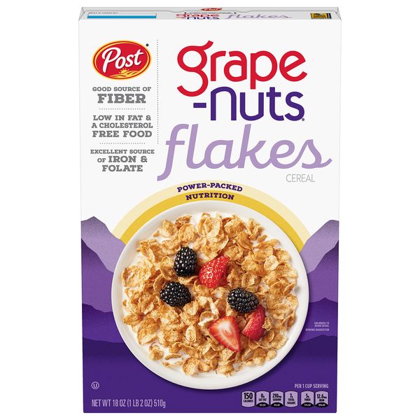 Grape Nuts Post Flakes Breakfast Cereal, Whole Grain, Heart Healthy, 18 Ounce Box (Pack Of 4)