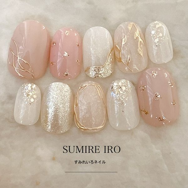 Nail tips False nails Bridal nails Short Coming-of-age ceremony nails Design Simple nails Nails Beige nails Small nails Large nails Berry short Chibi nails Adult nails False nails Custom nails Cute [o2133] Cinnamon Beige M Mirror Leaf Holograde