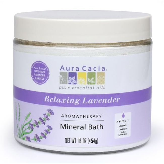 Aura Cacia Aromatherapy Mineral Bath, Relaxing Lavender, 16 ounce jar (Pack of 2)