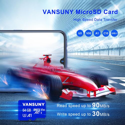 Vansuny 64GB Micro SD Card MicroSDXC Memory Card with A1 Class10 U3 V30 Full HD Video Recording TF Card (Micro SD Cards + SD Adapter)