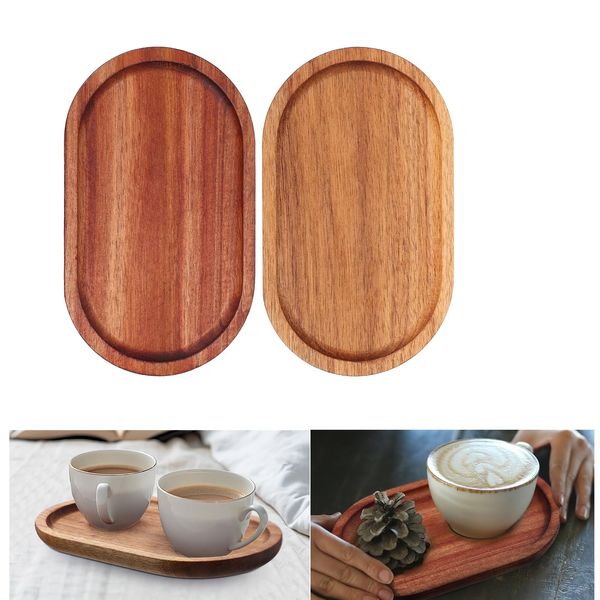 Cabilock 2PCS Oval Wood Tray Acacia Wood Platters Food Fruit Snacks Sushi Appetizer Serving Tray, Charcuterie Cheese Bread Cake Dessert Platters for Coffee Shop Home Low Tea