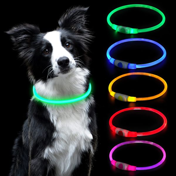 AUAUY LED Light Up Dog Collar, Pets Flashing Collar, Dog Collar Light for the Dark, USB Rechargeable Water Resistant Reflective Collar for the Can Arbitrarily Cut Collars Fits Any Cats and Dogs-Green