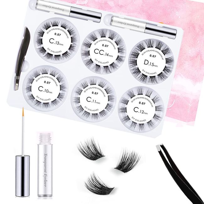 Individual False Eyelashes,72 Clusters False Lash Kit Reusable 3D Natural False Lashes DIY False Eyelash Extension with Adhesive Lash Glue Lash Tweezers Multiple Styles Individual Eyelashes Cluster