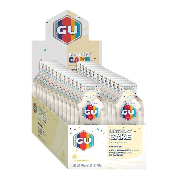 GU ORIGINAL Energy Gel Supplement : CAFFEINE-FREE BIRTHDAY CAKE - Box of 24