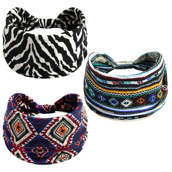 scicent Haarband Damen 3PCS Boho Stirnbänder für Frauen Criss Cross Knotted Haarbänder Elastic Floral Twist Head Wrap Turban Haarschmuck für Yoga Fitness, 14028