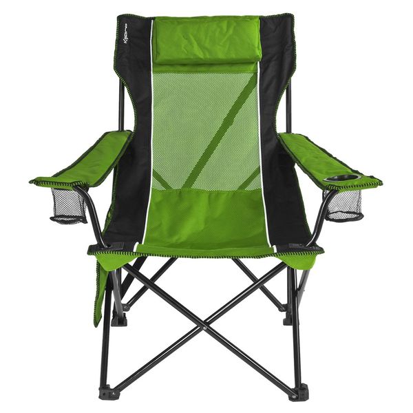 Kijaro Sling Folding Camping Chair - Enjoy the Outdoors in this Outdoor Chair with a Built-in Cup Holders and Side Organizer - Includes a Detachable Pillow - Ireland Green