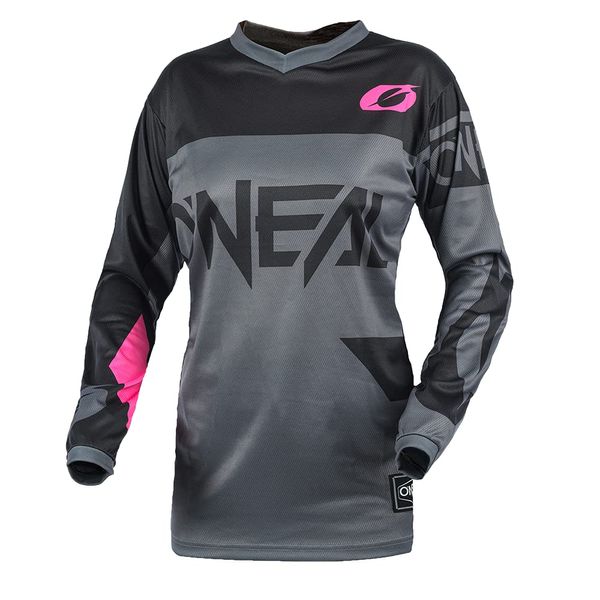 O'NEAL | Motocross-Shirt langarm | MTB MX Mountainbike | Gepolsterter Ellbogenschutz, Atmungsaktiv, V-Ausschnitt | Element Jersey RACEWEAR Women | Damen | Grau Pink | Größe L