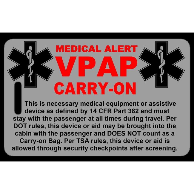 Lo-Viz Gray Carry-On VPAP  Bag Tag - TSA - Sleep Apnea