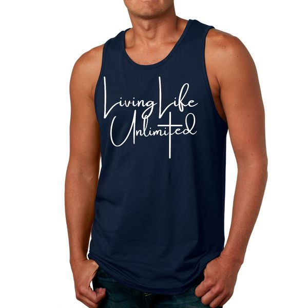 Mens Fitness Tank Top Graphic T-shirt Living Life Unlimited - Navy / XS