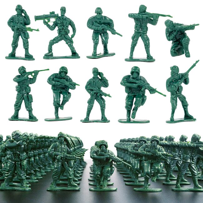 Wankko 2-Inch Plastic Army Men Action Figures, 10 Unique Sculpts, Pack of 100 (Green)