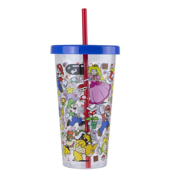 Paladone Super Mario Plastic Cup and Straw Set,700 milliliters, Multicolor, 1 Count (Pack of 1)