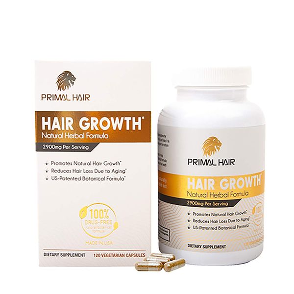 PRIMAL HAIR: Hair Growth & Hair Loss Treatment, Hair Thinning Supplement, Patented Formula Clinically Proven for Men & Women. Supports Natural Hair Growth & Reduces Hair Loss - 30-Day Supply