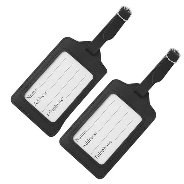 TRIXES Luggage Tag x 2 - Black Faux Leather - Luggage Tag ID Labels - Perfect for Holidays and Travel