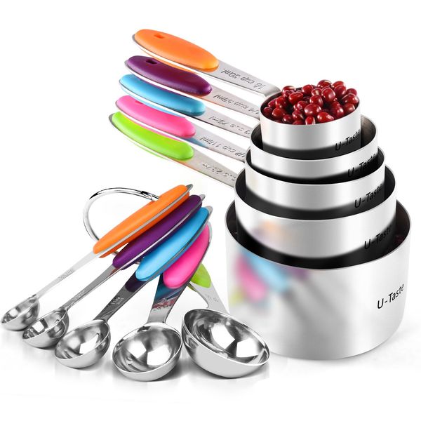 U-Taste 18/8 Stainless Steel Measuring Cups and Spoons Set of 10, Upgraded Thickness Handle (Color)