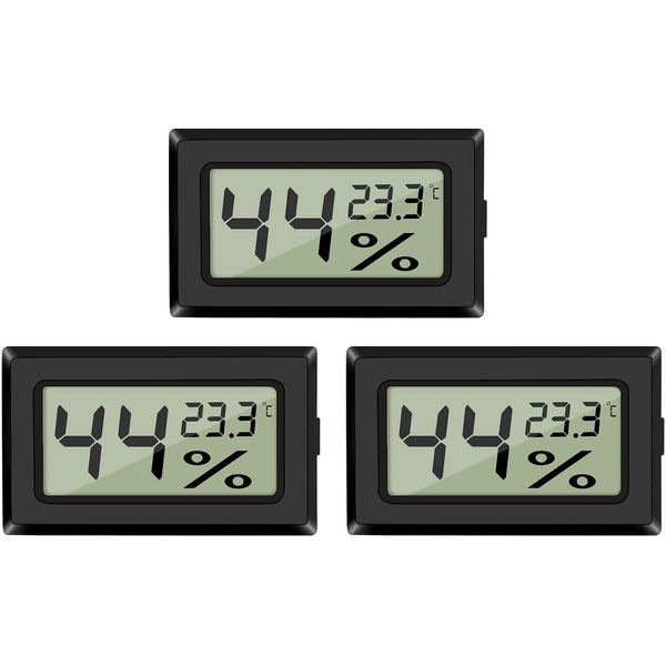 EEEKit 3 Pack LCD Digital Hygrometer Thermometer, Mini Digital Temperaturmesser Feuchtigkeitsmesser Mini Hygrometer für Gewächshaus/Autos/Zuhause/Büro (Schwarz)