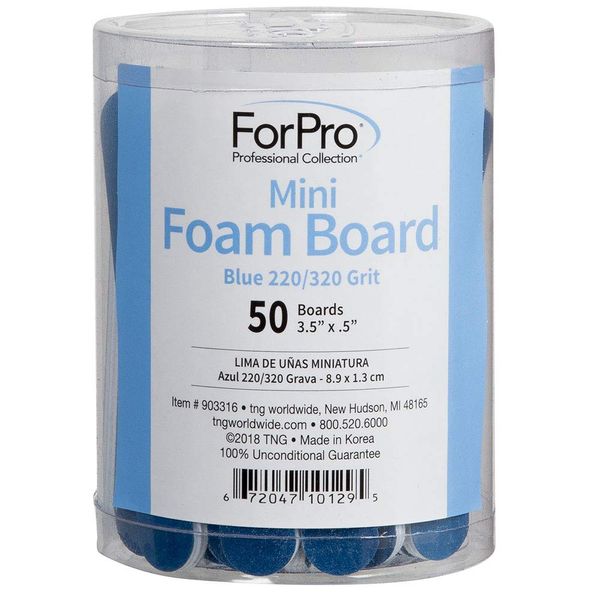 ForPro Mini Foam Board, Double-Sided Nail File, 220/320 Grit, 3.5” L x .5” W, Blue, 50-Count