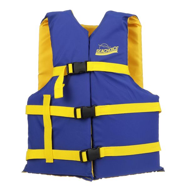 Seachoice Level 70 Life Jacket, Adjustable Boat Vest, Blue/Yellow, Universal Adult, Over 90 Lbs.