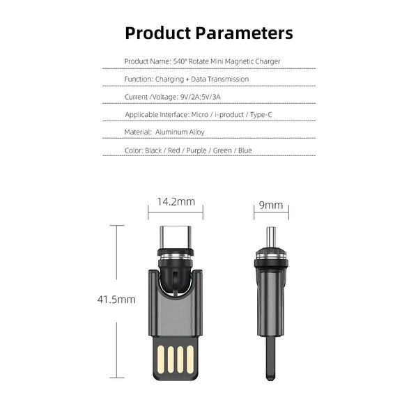 BoxWave Cable Compatible with Fotric 321F - MagnetoSync mini Adapter, Magnet Charging Cable USB Type-C Micro USB - Jet Black