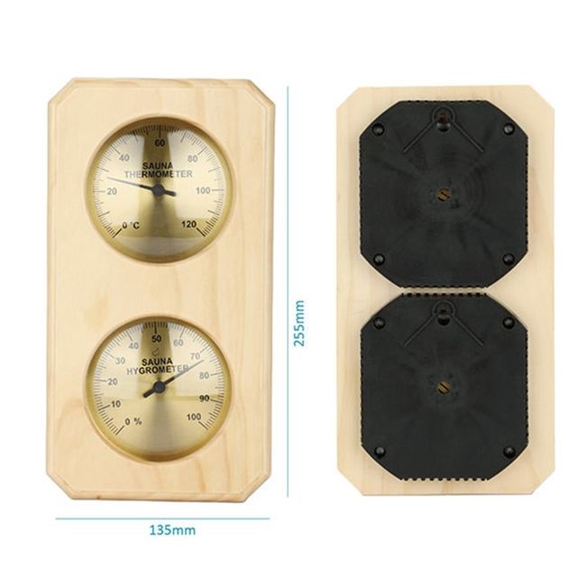 Wall Hanging Wooden Round Sauna Thermometer and Hygrometer