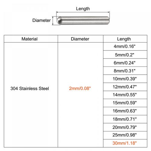 uxcell Dowel Pins 304 Stainless Steel Round Head Flat Beveled End Dowel Pins Wood Bunk Bed Shelf Peg Support Shelf Fixing Element 2x30mm Pack of 20