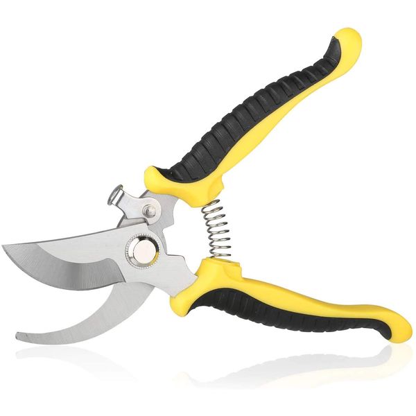 VPMeetx Secateurs Pruning Scissors - Professional High Carbon Alloy Steel Garden Shears Bypass Pruning Shears Lightweight Hand Pruner with Locking Mechanism (Yellow Secateurs)