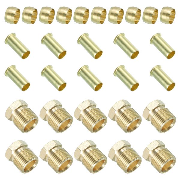 PATIKIL 6mm ID 8mm OD Tube Compression Kit 20 Sets Brass Compression Sleeve Ferrules & Inserts & Nuts for Water, Oil and Air Pipes