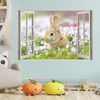Easter Wall Sticker - Rabbit Photograph Open Window Art Decal (90cm Width x 60cm Height)