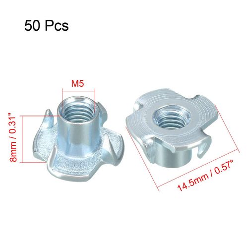 sourcing map M5 4 Pronged Tee Nut T-Nut for Table Legs Rock Climbing Wall Woodwork Holds Wood Cabinetry 50Pcs