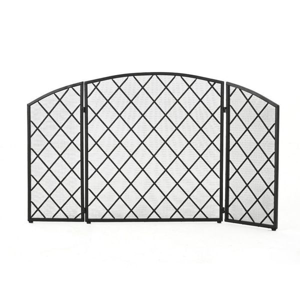 Noble House Folding Fireplace Screen 3-Panel Iron Material Decorative Black