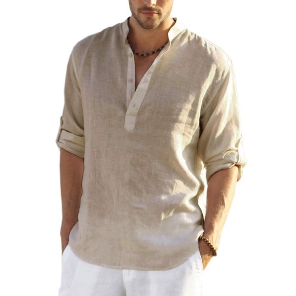 COOFANDY Men's Cotton Linen Henley Shirt Long Sleeve Hippie Casual Beach T Shirts