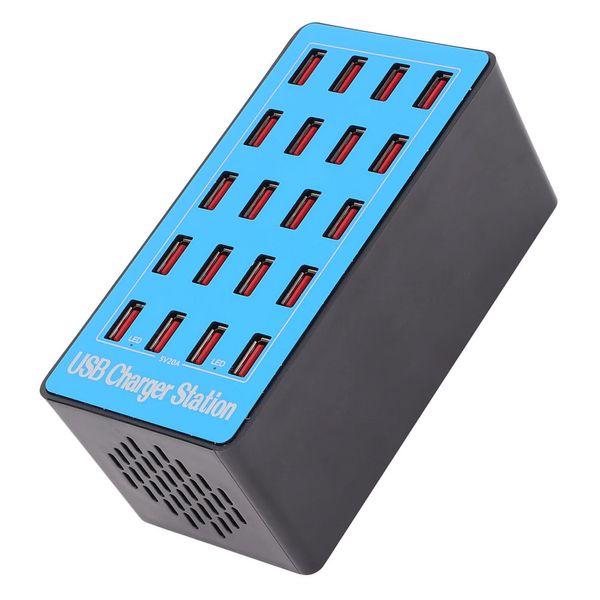 Bewinner USB Ladegerät Mehrfach 20 Ports, 100 W Schnellladegerät 5 V 20 A Schnellladung 20 Anschlüsse USB Hub Ladestation mit 50 Grad Lüfter für Telefone, Tablets und Andere Elektronik