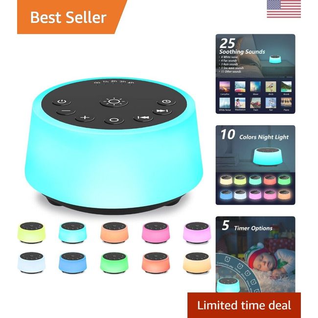 White Noise Machine with 10 Color Night Light - 25 Soothing Sounds - 5 Timers