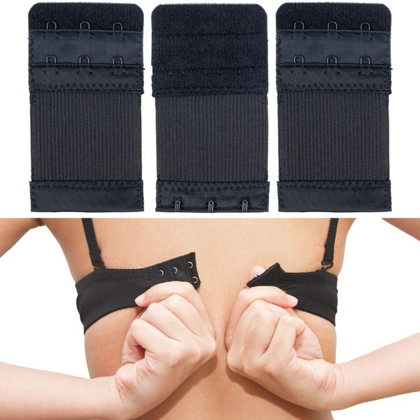 Bequeme BH Erweiterung, 3 Stück, Set in Größe L mit Farbe Schwarz, 3er Haken Reihe, Büstenhalter Verlängerer, BH Verschluss Verlängerung, 3 x 2 Hook Bra Extender, 3x2 Hakenverlängerer Schwangerschaft