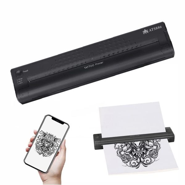 YILONG Tattoo Stencil Printer Mini Portable Stencil Printer for Tattooing USB Wireless Bluetooth Black Tattoo Transfer Machine Tattoo Supplies, Compatible with Android, iOS Phone and PC-Side